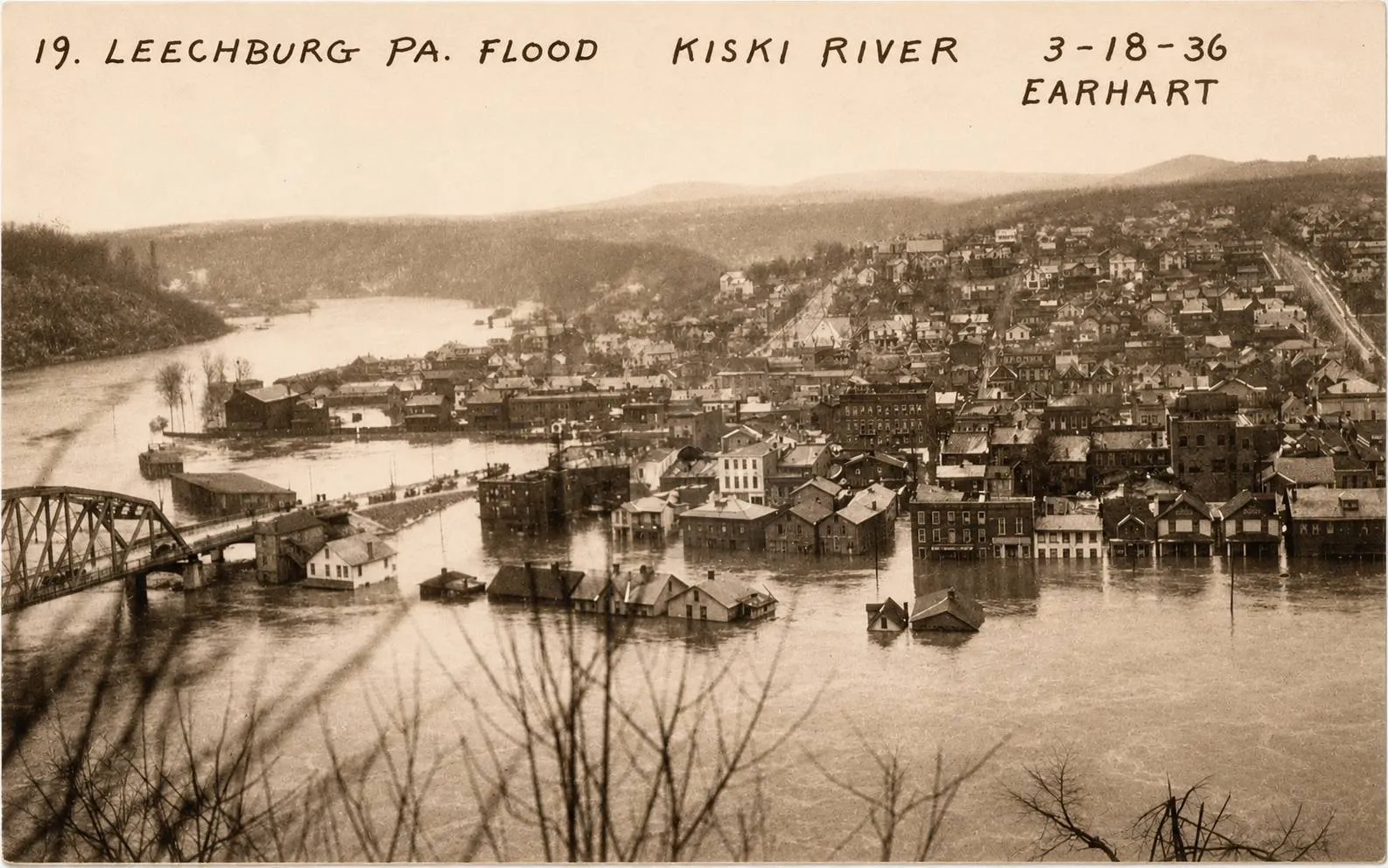 Photo of the flood of 1933 looking towards Leechburg from Gosser Hill.